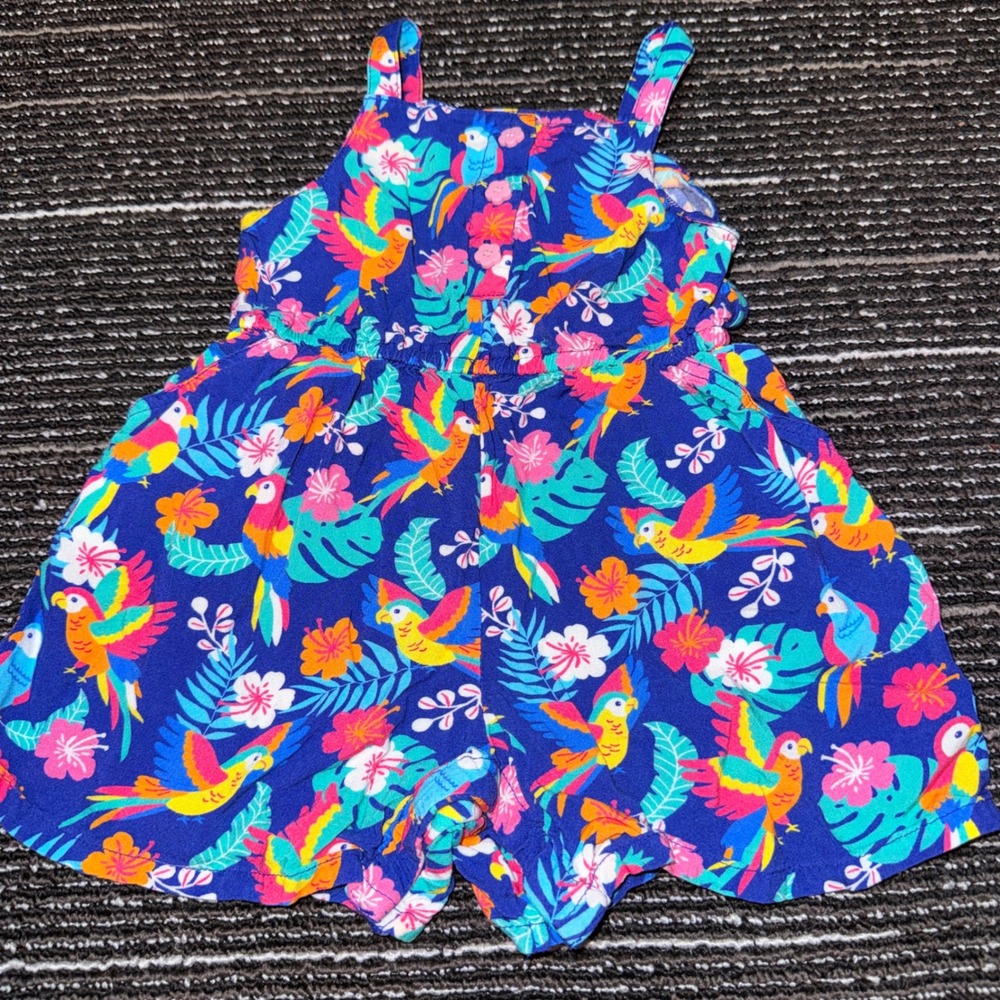 JoJo Maman Bebe Tropical Parrot Print Romper Jumpsuit Girls 6-12M NWOT